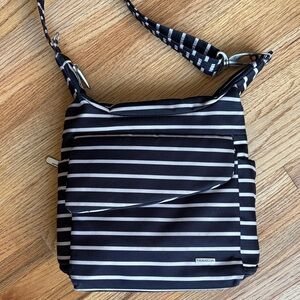 Travelon Black and White Striped Crossbody